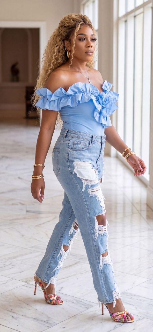 Sky Romance Ruffle Top