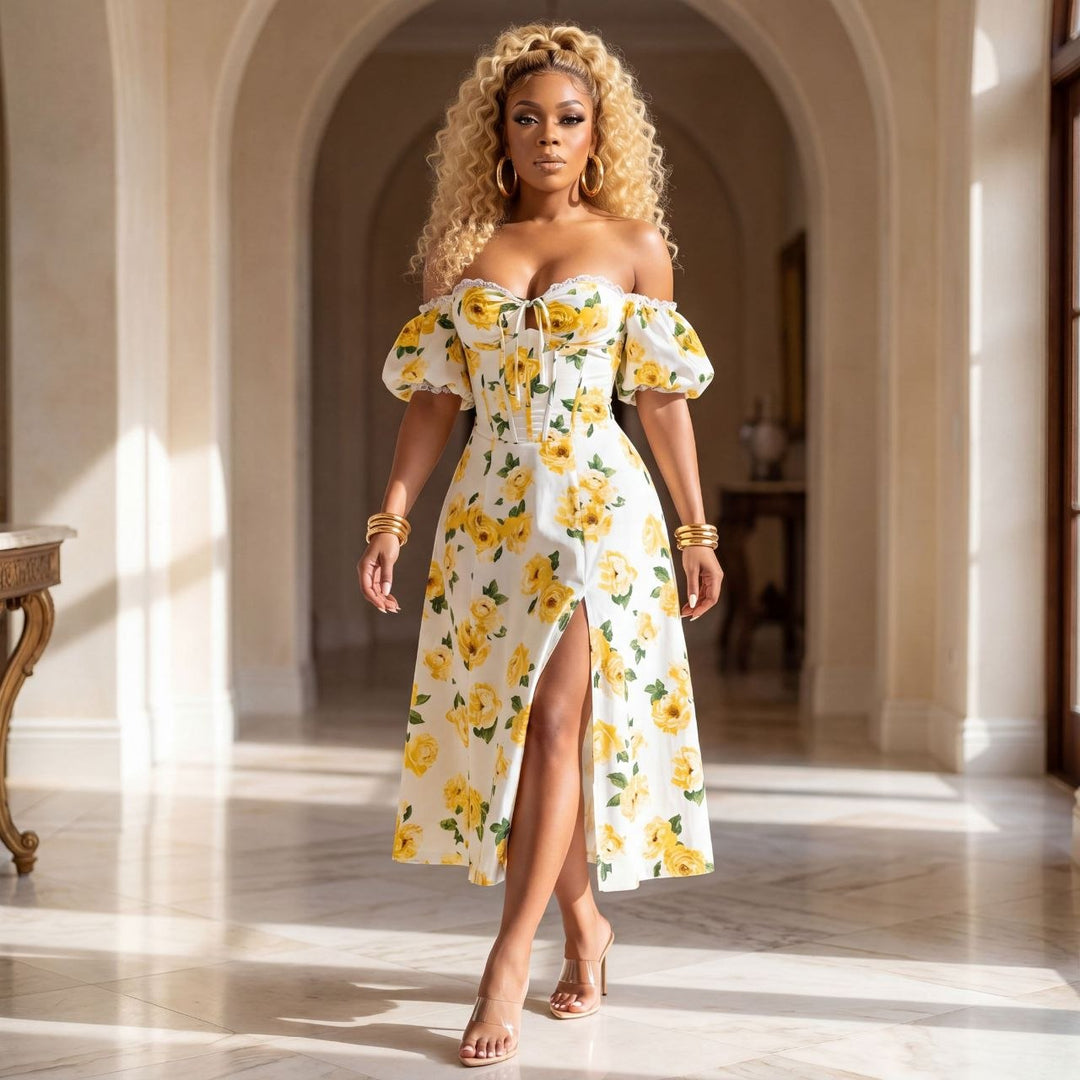Lemon Luxe Off-Shoulder Dress