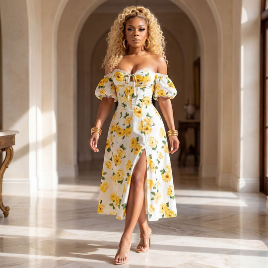 Lemon Luxe Off-Shoulder Dress
