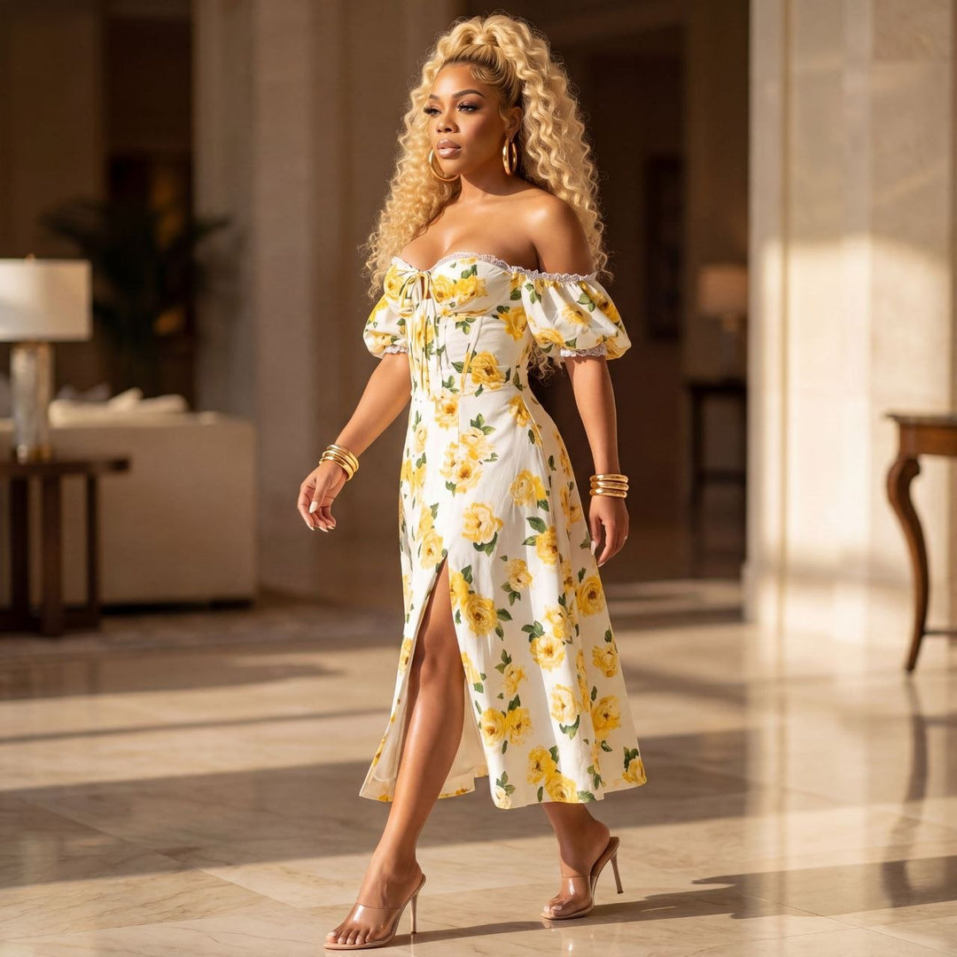 Lemon Luxe Off-Shoulder Dress