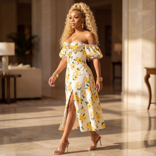 Lemon Luxe Off-Shoulder Dress